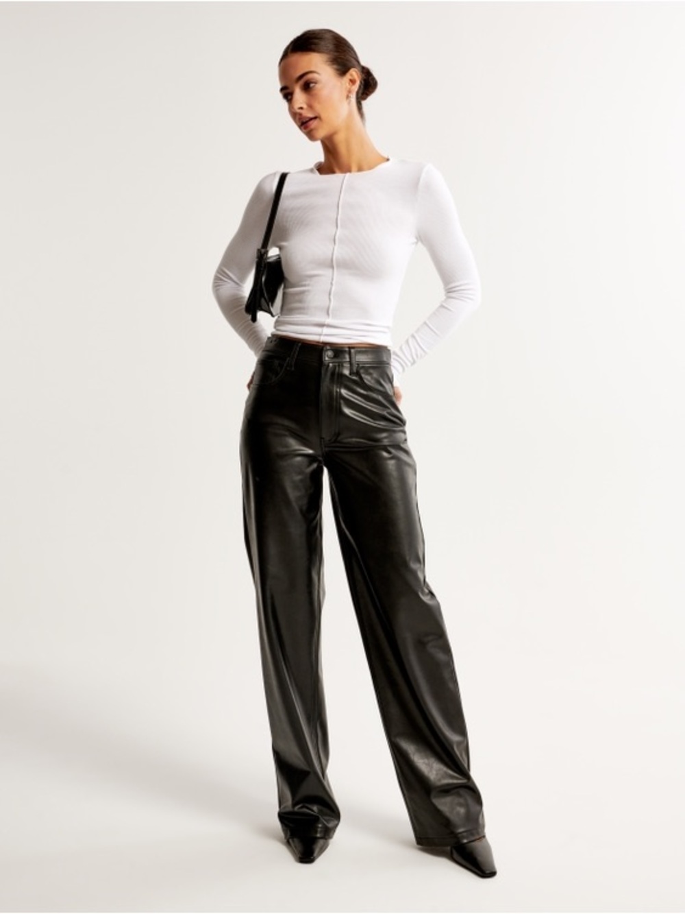 Abercrombie & Fitch Vegan Leather High Rise Loose Pant in Black Size 28 / 6 NWT